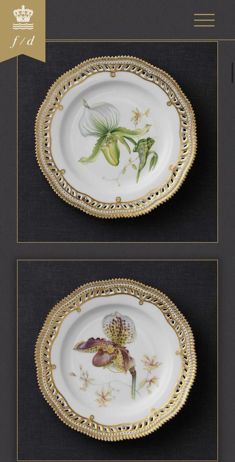 Flora Danica porcelain orchid plates - paphiopedilum ‘Lady’s Slipper’ Flora Danica, Orchids, Kitchen Dining, Porcelain, Tableware