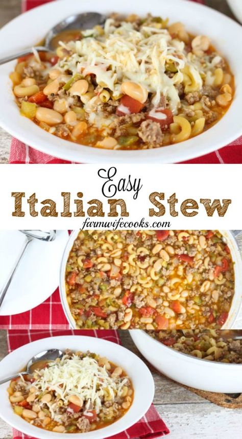 This Easy Italian Stew recipe is a great one-pot meal that you can throw together in 30 minutes and is budget friendly! Perfect for a busy day! It is minestrone like and hearty enough to fill you up! Italian Stew, Slow Cooker Chili Recipe, Budget Cooking, Kidney Diet, Yummy Meals, Best Soup Recipes, Potluck Dishes, Soups Stews, Easy Italian