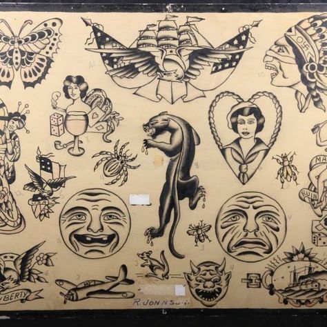 R Johnson – Tattoo Collection Trad Flash, Antique Tattoo, Traditional Tattoo Drawings, Vintage Tattoo Art, Traditional Tattoo Flash Art, Tattoo Catalog, Vintage Tattoo Design, Flash Ideas, Flash Sheets