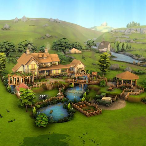 2 Olde Mill Lane Sims 4, Sims 4 Houses Henford On Bagley, Farm Sims 4 House, Country Home Sims 4, Sims 4 Houses Cottage Living, Sims 4 Landscape Ideas, Sims 4 Henford-on-bagley Build, Sims 4 Farm Cottage, Henford On Bagley House