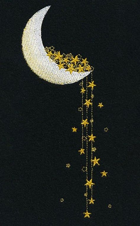 Falling Stars Embroidered Waffle Weave Hand/Dish Towel Moon And Star Embroidery, Embroidery Stars And Moon, Milky Way Embroidery, Embroidered Moon And Stars, Gold Star Embroidery, Home Projects Diy, Dish Towels Diy, Embroidery Water, Embroidery Aesthetic