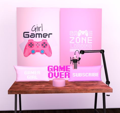 Gamer Girl Set | SimmerKate on Patreon Sims 4 Gamer Girl Cc, Sims4 Office, Gaming Lights, Pillow Wall, Furniture Cc, Girl Gamer, Cc Sims4, The Sims 4 Pc, Sims 4 Anime