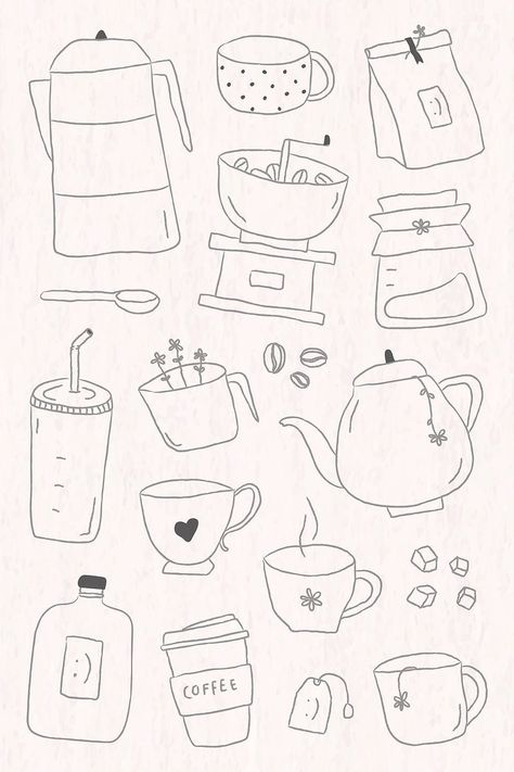 Afternoon Tea Illustration, Coffee Machine Illustration, Time Doodle, Coffee Cup Drawing, Machine Illustration, Doodle Journal, Coffee Doodle, Tea Illustration, Bubble Tea Shop