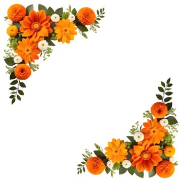 Flower Corner Design, Marigold Vector, Orange Hanging, Corner Border, Decorative Corner, Flower Png Images, Diwali Festival Of Lights, Transparent Clipart, Marigold Yellow