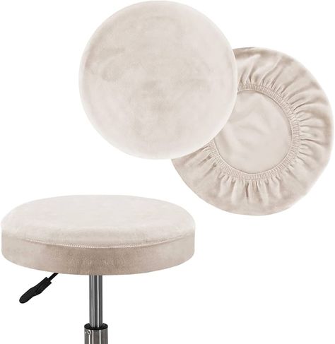 Amazon.com: Turquoize 2 Pack Bar Stool Covers Round Stool Covers with Elastic Bands Bar Stool Seat Covers Slipcover Washable Stool Cushion Covers Feature Stretch Thick Fabric, Dia 12"-14", Medium, Ivory True : Home & Kitchen Bar Stool Slipcovers, Round Swivel Chair, Bar Stool Covers, Round Bar Stools, Round Furniture, Velvet Stool, Bar Stool Seats, Small Ottoman, Shop Stool