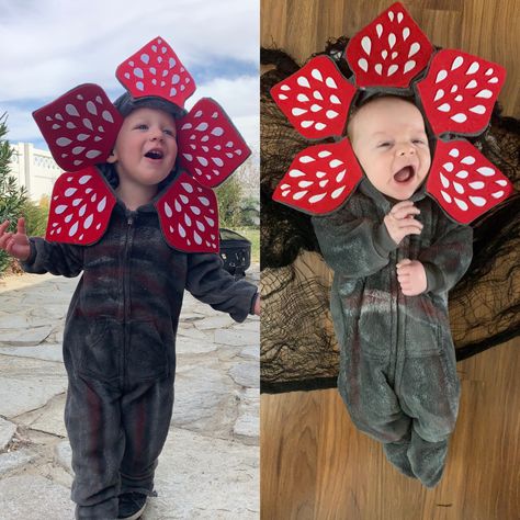 Child / Kids / Baby Stranger Things Demogorgon costume DIY #strangerthings #babydemogorgon #demogorgon #demigorgon #babydemigorgon Demogorgon Halloween Costume, Stranger Things Family Halloween Costume, Family Stranger Things Costume, Stranger Things Family Costume, Demogorgon Costume Diy, Diy Demogorgon, Disfraces Stranger Things, Halloween Costumes For Sisters, Demogorgon Costume