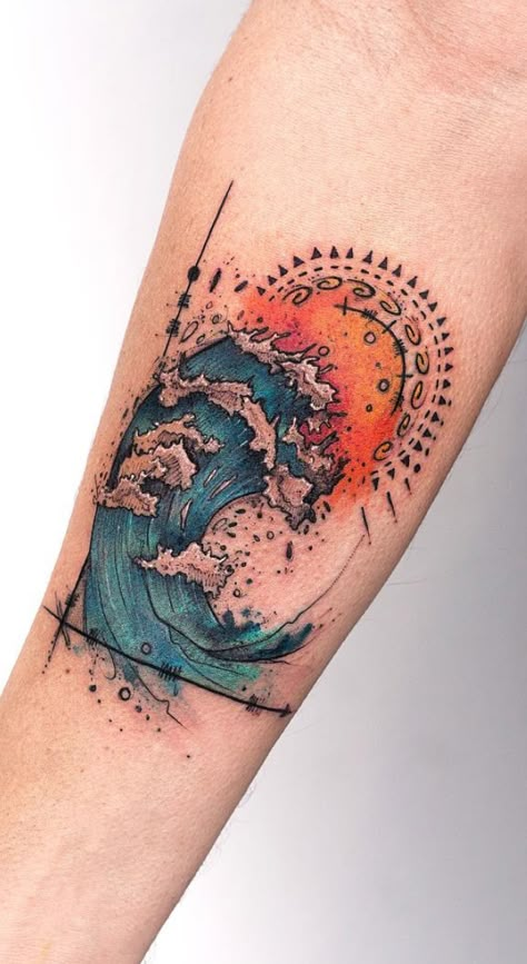 Small Watercolor Tattoo, Wanderlust Tattoo, Wave Tattoo, Water Tattoo, Disney Tattoo, Initial Tattoo, Tatuaje A Color, Home Tattoo, Waves Tattoo