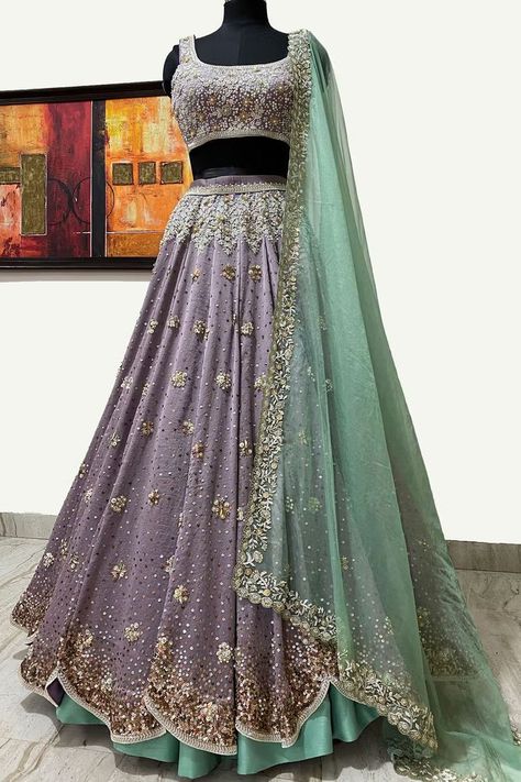 Gorgeous Sangeet Lehengas Under 50k To Dance The Night Away! | WedMeGood Green Wedding Lehenga, Purple Green Wedding, Purple And Green Wedding, Wedding Lehenga Designs, Gaun Fashion, Embroidered Lehenga, Indian Bridal Outfits, Indian Dress, Wedding Lehenga