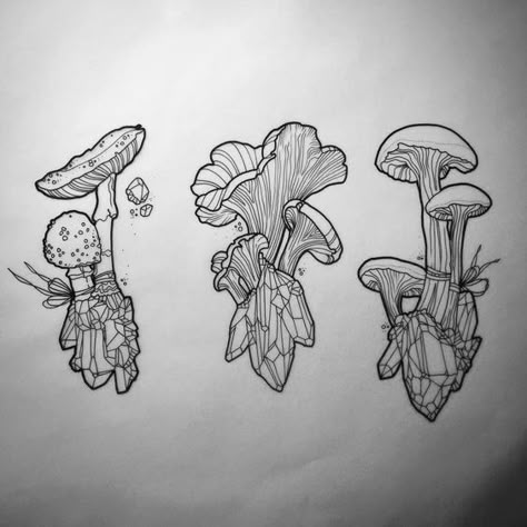 Arm Sketch, Wanderlust Tattoo, Crystal Tattoo, Crystal Drawing, Kunst Tattoos, Mushroom Tattoos, Mushroom Drawing, Theme Tattoo, Wolf Tattoo Design