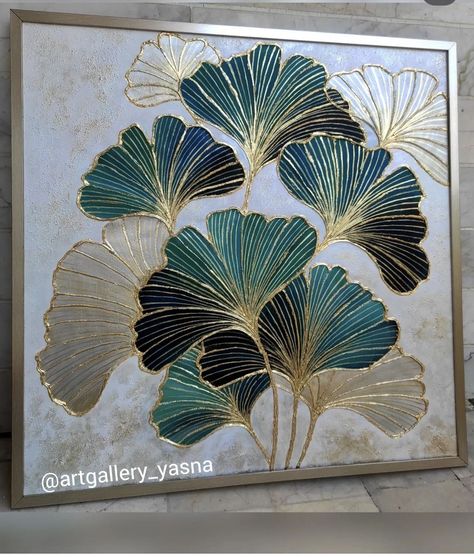 Acrylic Painting For Wall Decor, Texture Leaf Painting, Painting Materials, Gold Art Painting, Diy Abstract Canvas Art, Paintings Artwork, Diy Canvas Wall Art, Textured Canvas Art, Plaster Art