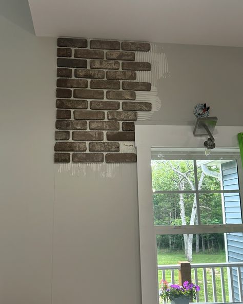 We have been busy today! Old Mill Brick in Rushmore going up! No grout yet but I am so in love with it!! #oldmillbrick #brickbacksplash #cottagekitchen #betterhomesandgardens #diy Old Mill Brick, Brick Backsplash, Old M, Brick And Mortar, Cottage Kitchen, So In Love, Grout, White Wall, Better Homes And Gardens