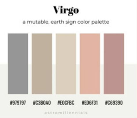 Virgo Colour Palette, Libra Colour Palette, Taurus Color Palette, Virgo Color Palette, Birth Of Venus Color Palette, Zodiac Colors Palette, Zodiac Sign Colors Palette, Zodiac Colors, Venus In Virgo