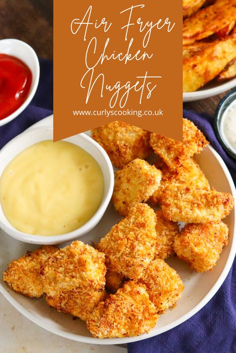 Once you've made these Homemade Air Fryer Chicken Nuggets you'll never turn back. Delicious chicken breast coated in crispy seasoned panko breadcrumbs - you'll love them! Air Fryer Chicken Nuggets, Pretzel Crusted Chicken, Panko Crusted Chicken, Healthy Chicken Nuggets, Panko Chicken, Homemade Chicken Nuggets, Chicken Chunks, Nuggets Recipe, Airfryer Recipes