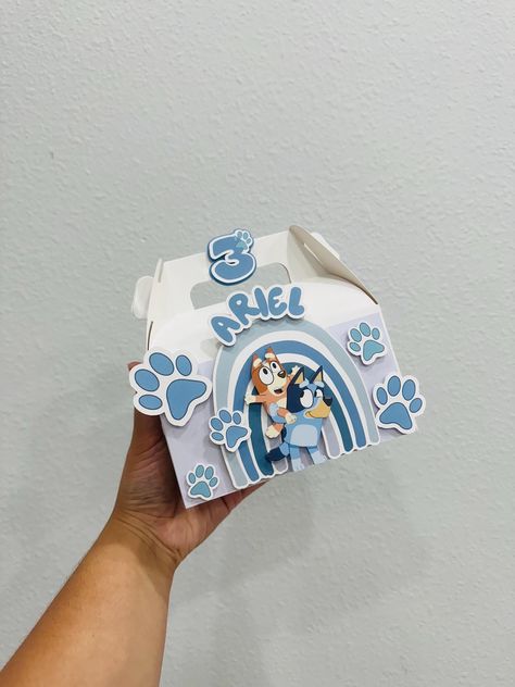 bluey candy box/ gable box  No candy included Diy Bluey Gift Bags, Bluey Goodie Bags Favors, Box Decorations, Sports Goodie Bags, Bluey Birthday For Boys, Goodie Box Ideas, Bluey Gift Bags, Bluey Goody Bags, Bluey Boys Birthday Party