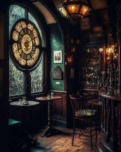 Pub Interior Design, Dnd Room, Dark And Moody Interiors, Speakeasy Decor, Victorian Bar, Pub Interior, Pub Design, Art Steampunk, Moody Interiors