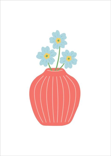 Flower in vase, simple flat design vector illustration Flower In Vase Illustration, Vase With Flowers Drawing, Flower Illustration Simple, Flower Vase Illustration, Flower Vase Drawing, Vase Illustration, Flower In Vase, Cookie Rookie, Food Logo Design