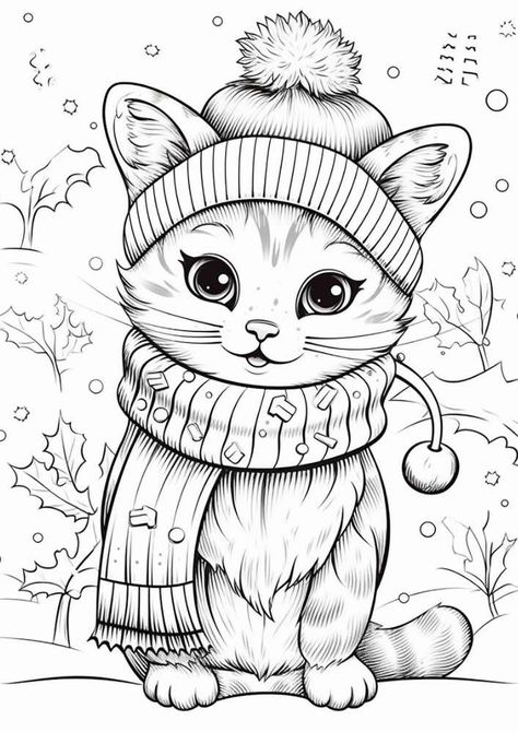 Kids Christmas Coloring Pages, Snowman Coloring Pages, Free Christmas Coloring Pages, Cat Coloring, Cat Coloring Book, Unique Coloring Pages, Cat Coloring Page, Cartoon Coloring Pages, Christmas Coloring