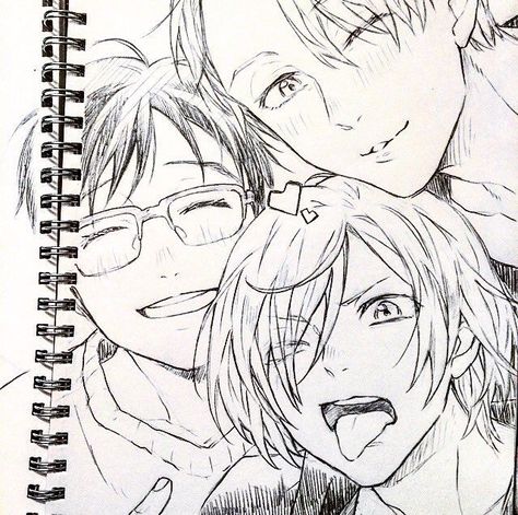 Aawww friendship goals || Yuri on Ice ♚ Yuri Katsuki, Yuri Plisetsky, Yuri On Ice, Anime Sketch, Drawing Tips, A Drawing, 그림 그리기, Drawing Reference, Manga Art