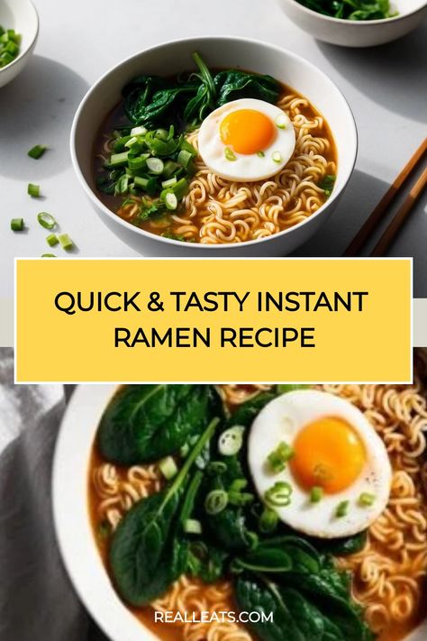 Elevate instant ramen in minutes with fresh toppings like egg, spinach, and a dash of soy sauce for a quick meal. Spinach Ramen Noodle Recipes, Spinach Ramen, Spinach Dinner Recipes, Yakitori Recipe, Egg Spinach, Top Ramen, Asian Dinner, Asian Dinner Recipes, Asian Dinners