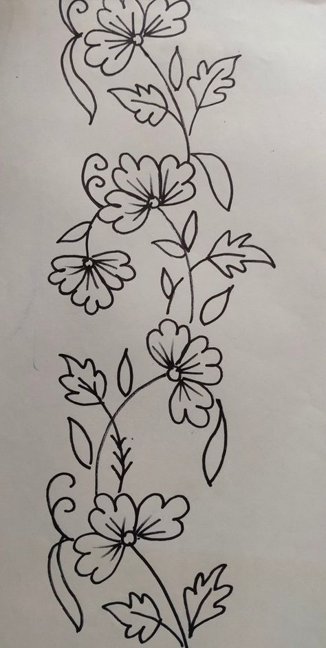 Flower Pattern Drawing, Hand Embroidery Patterns Free, Fabric Painting Techniques, Simple Hand Embroidery Patterns, Flower Drawing Design, Simple Embroidery Designs, Hand Painted Fabric, Diy Embroidery Patterns, Border Embroidery Designs