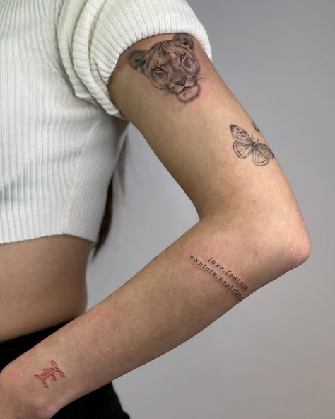 Woman Lioness Tattoo, Elegant Lion Tattoo, Lion Side Tattoo Women, Lioness Tattoo Meaning, Women’s Lion Tattoo, Simplistic Lion Tattoo, Delicate Lion Tattoo, Fine Line Lioness Tattoo, Fierce Lioness Tattoo