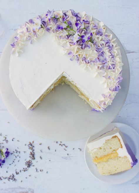 Lemon Lavender Cake Decoration, Lavender Swiss Meringue Buttercream, Honey Lavender Cake Recipe, Fuzzy Navel Cake, Lemon Lavender Cake Recipes, Lavender Cakes Birthday, Lavender Lemon Cake Recipe, Lemon And Lavender Cake, Lavender Recipes Food