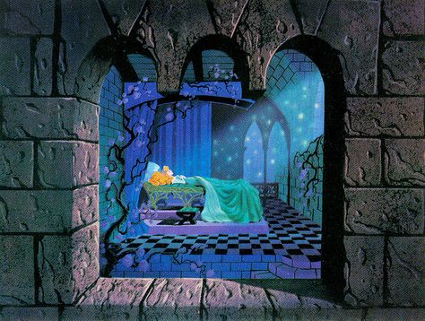 1957 Sleeping Beauty Castle - Sleeping Beauty sleeps | por Tom Simpson Eyvind Earle, Sleeping Beauty 1959, Beauty In Everything, Sleeping Beauty Castle, Beauty Background, Disney Background, Disney Concept Art, Disney Sleeping Beauty, Old Disney