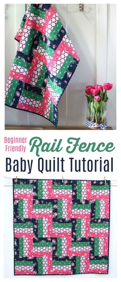 Preppy Colors, Easy Quilting Design, Rail Fence Quilt, Baby Quilt Tutorials, Girl Quilts, Strip Piecing, Amy Smart, Rail Fence, Baby Quilt Patterns