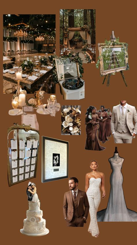 Brown and tan theme Different Shades Of Brown Wedding, Gold And Brown Wedding Theme, Brown Wedding Color Palette, Neutral Brown Wedding, Chocolate Brown Wedding Theme, Brown Themed Wedding, Brown Bridal Party, Brown And Cream Wedding, Shades Of Brown Wedding Theme