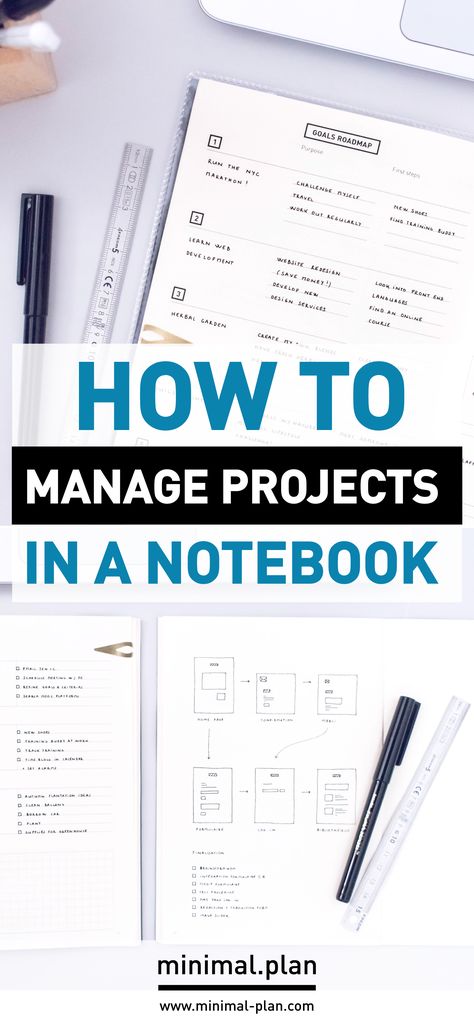 Managing projects in a notebook? Yes, it's possible. Here's how you can manage multiple projects in a journal, while you keep your everyday life and tasks under control! / Bullet journal, bullet journal ideas, bullet journal inspiration, minimal bullet journal, bujo, project management Minimal Bullet Journal, Bullet Journal Collections, Ideas Bullet Journal, Money Management Printables, Ms Project, Journal Collection, Project Management Templates, Kanban Board, Project Planning