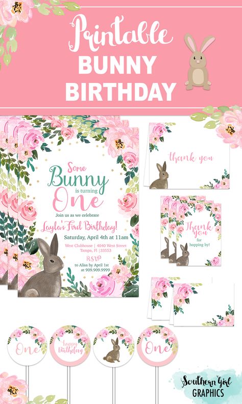 Some Bunny Is One Invitation, Some Bunny Is One Birthday, Birthing Plan, Some Bunny Is One, Bunny Invitations, Birthday Invitation Pink, Bday Party Theme, Easter Theme, Bunny Party