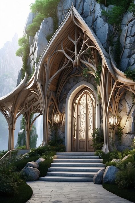 Lothlorien Architecture, Elf House Interior, Elf Architecture, Elvish Architecture, Rivendell Architecture, Elf World, Elven Decor, Elven House, Elven Architecture