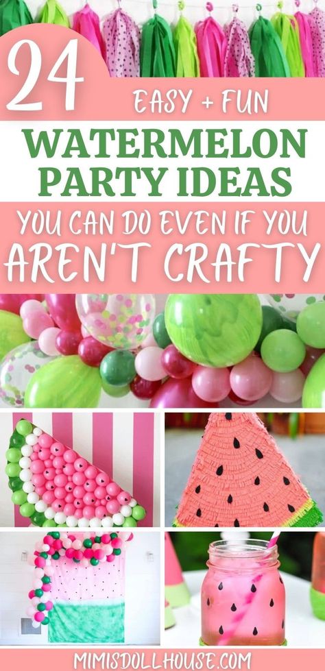 Adorable and Creative Ideas for a Watermelon Party Watermelons are as delicious to look at as they are to eat! If you want a bright and playful party theme, you can't go wrong with watermelon! Watermelon Decorations can take your party to the next level. Especially if you have a spring or summer party when those melons are ripe and ready to eat! Watermelon Diy Decorations, Watermelon Themed Birthday Party Food, Diy Watermelon Decor Birthday Parties, Watermelon Bachelorette Party, Diy One In A Melon First Birthday, Watermelon Party Games, One In A Melon Centerpiece Ideas, Watermelon Activity For Kids, Watermelon First Birthday Party