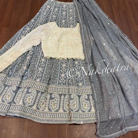 Simple Chikankari Lehenga, Chikankari Crop Top Lehenga, Chikankari Crop Top, Chinon Choli With Chikankari Embroidery, Festival Lehenga With Chikankari Embroidery, Grey Crop Top Lehenga, Chikankari Lehenga, Designer Dresses Elegant, Cotton Frocks For Kids