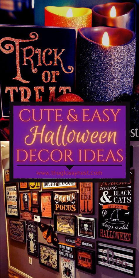 Want to decorate for Halloween around your house without it looking creepy or scary? Then check out these cute ways to decorate for Halloween! Featuring indoor DIY cute Halloween decorations for your living room, dining room, bathroom, bedroom, kitchen, entertainment center, bookshelf, fireplace, office, front door, front porch, entryway, hallway & stairs. These cute Halloween decor ideas are whimsical, fun & simple to use in vignettes, around a TV, on the mantel, dining table, shelf & more! Diy Cute Halloween Decorations, Painted Pumpkins Halloween, Fireplace Office, Bookshelf Fireplace, Pumpkin Inspiration, Halloween Brooms, Living Room Decoration Ideas, Happy Hallow, Halloween Living Room