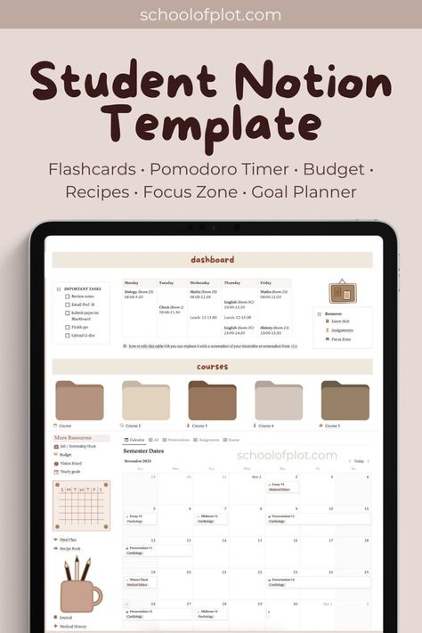 Student notion template • university notes, academic goals, and more College Notion, School Notion, Student Notion Template, Notion Study, Dashboard Aesthetic, University Notes, Student Planner Template, Cornell Method, Study Planner Free