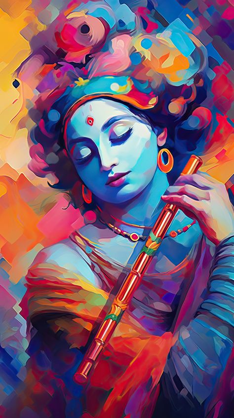 Shri Krishna Painting On Canvas, Hindu Gods Painting, Hindu Gods Art Painting, Krishna Painting Wallpaper, Indian Gods Art, Krishna Art Paintings, Krishna 4k Wallpaper, Kanha Images, Krishna Abstract Painting