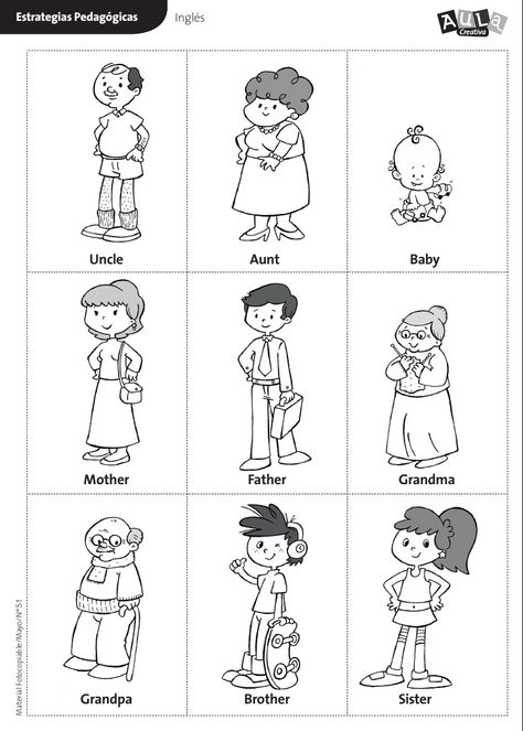 Family flashcards: sister, brother, dad, mum, grandma, grandpa, aunt, uncle and baby Tree Worksheet, Family Tree Worksheet, Preschool Family, Family Worksheet, English Exercises, Kids English, Family Theme, Kids Class, English Activities