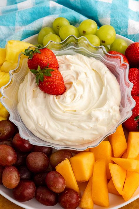 Creamy 3-Ingredient Fruit Dip - A Southern Soul 3 Ingredient Fruit Dip, Superbowl Party Food Ideas, Amazing Dips, Soul Recipes, Savory Dips, Southern Pound Cake, Easy Super Bowl, A Southern Soul, Fruit Dips Recipes