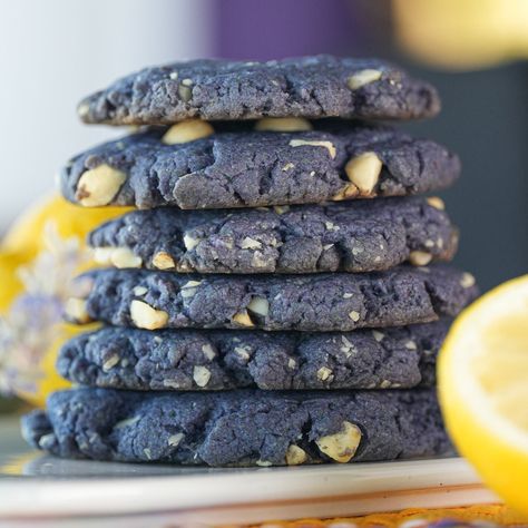 Lemon Butterfly Pea Flower Cookies with Macadamia Nuts Butterfly Pea Cookies, Butterfly Pea Flower Cookies, Butterfly Pea Flower Recipe, Pea Cookies, The Cookie Monster, Butterfly Cookies, Egg Replacement, Egg Replacer, Lemon Icing