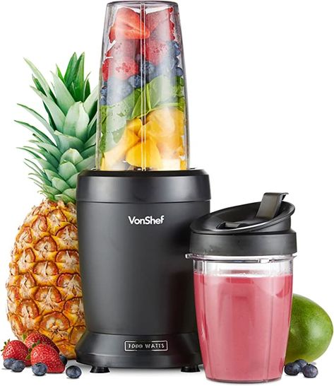 VonShef Blender Smoothie Maker – Mini Blender for Fruit, Vegetables and Crushing Ice, 1000W, w/ 500ml & 800ml Portable Cups, 1 Button Control – Black : Amazon.co.uk: Home & Kitchen Blender Smoothie, Smoothie Maker, Personal Blender, Mini Blender, Fruit Juicer, Smoothie Makers, Smoothie Blender, Best Blenders, Milk Shakes