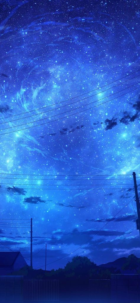 Starry Night Sky Wallpaper, Violet Vibes, Clouds Scenery, Night Wallpapers, Wallpaper Samsung Galaxy, Anime Night, Background Bedroom, Blue Sky Wallpaper, Anime Landscape