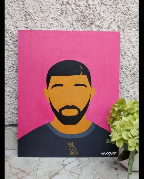 Acrylic painting of Drake on canvas board. Drake Painting Canvases Easy, Drake Painting Canvases, Trap And Paint Canvas Ideas, Simple Album Covers To Paint, Simple Cartoon Paintings On Canvas, Drake Painting Easy, Painting Canvases Easy, Drake Painting, Cartoon Painting Ideas On Canvas