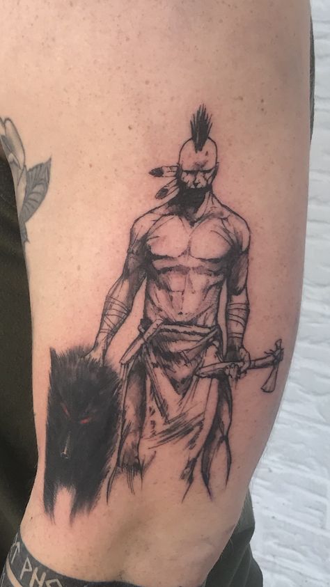 Cowboy Indian Tattoo, Comanche Tattoo, Native Warrior Tattoo, Native Wolf Tattoo, Indian Wolf Tattoo, Sioux Tattoo, Native American Tattoos For Men, Native American Sleeve, Gazelle Tattoo