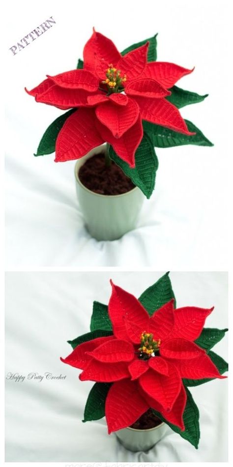 Christmas Crochet Poinsettia Flower Free Patterns Video Poinsettia Flower Crochet Pattern, Christmas Flower Crochet, Crochet Pointsetta Pattern Free, Poinsettia Crochet Pattern Free, Crochet Poinsettia Free Pattern, Crochet Christmas Ornaments Patterns, Poinsettia Crochet, Diy Crochet Ornaments, Crochet Poinsettia