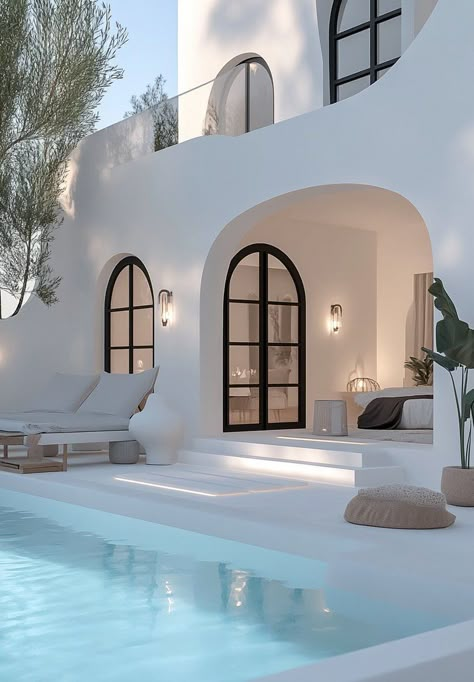 Appart Design on X: "Santorini, Greece https://t.co/ilgpACR6e1" / X Santorini Greece Villa, Santorini Inspired House, Greek Modern House, Santorini House Interior, Santorini Greece House, Greek Villa Exterior, Andalusian Interior Design, Andalusian Interior, Greek Island House