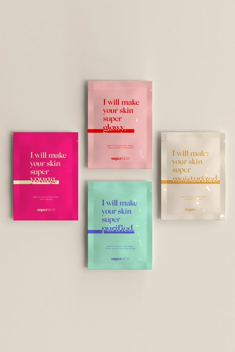 Funky Skincare Packaging, Magical Packaging Design, Simple Skincare Packaging, Skincare Branding Design Ideas, Gen Z Skincare Packaging, Face Mask Packaging Design, Skincare Packaging Design Inspiration, Sheet Mask Packaging, Skincare Brand Packaging