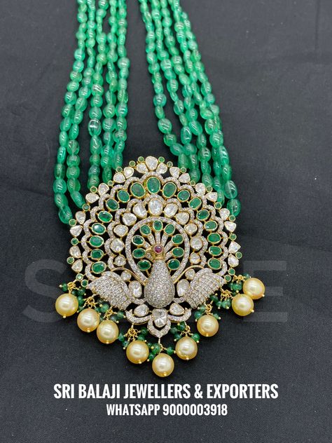 Beautiful pendant with polki, diamonds, natural emeralds & natural pearls For details WhatsApp on 9000003918 Open Setting Polki Pendant, Open Polki Pendant Set, Polki Locket, Jadtar Set, Pendal Set, Designer Pendants, Polki Pendant, Heavy Jewelry, Diamond Jewlery