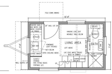 Denise Eissler is sharing her 8×12 tiny house design with us as part of our 2015 8×12 tiny house design contest. I’m excited about submitting my 8×12 tiny house on wheels for your contes… 8 X 12 Tiny House, 8x12 Tiny House, Interior Design Japanese, Tiny Loft, Ice Houses, Tiny House Floor Plans, Tiny Cabins, Tiny House Cabin, Cabins And Cottages