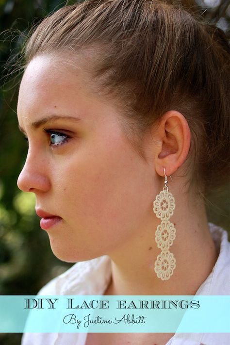 These gorgeous lace DIY earrings were made with some scraps that Justine had in her stash - they're so easy and make great gifts! Diy Lace Earrings, Profitable Crafts, Mod Podge Crafts, Lace Earrings, Lace Jewelry, Crafts To Make And Sell, How To Make Diy, Diy Schmuck, Mod Podge